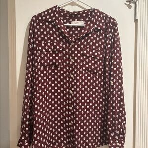 Loft Burgundy and White Women's Top